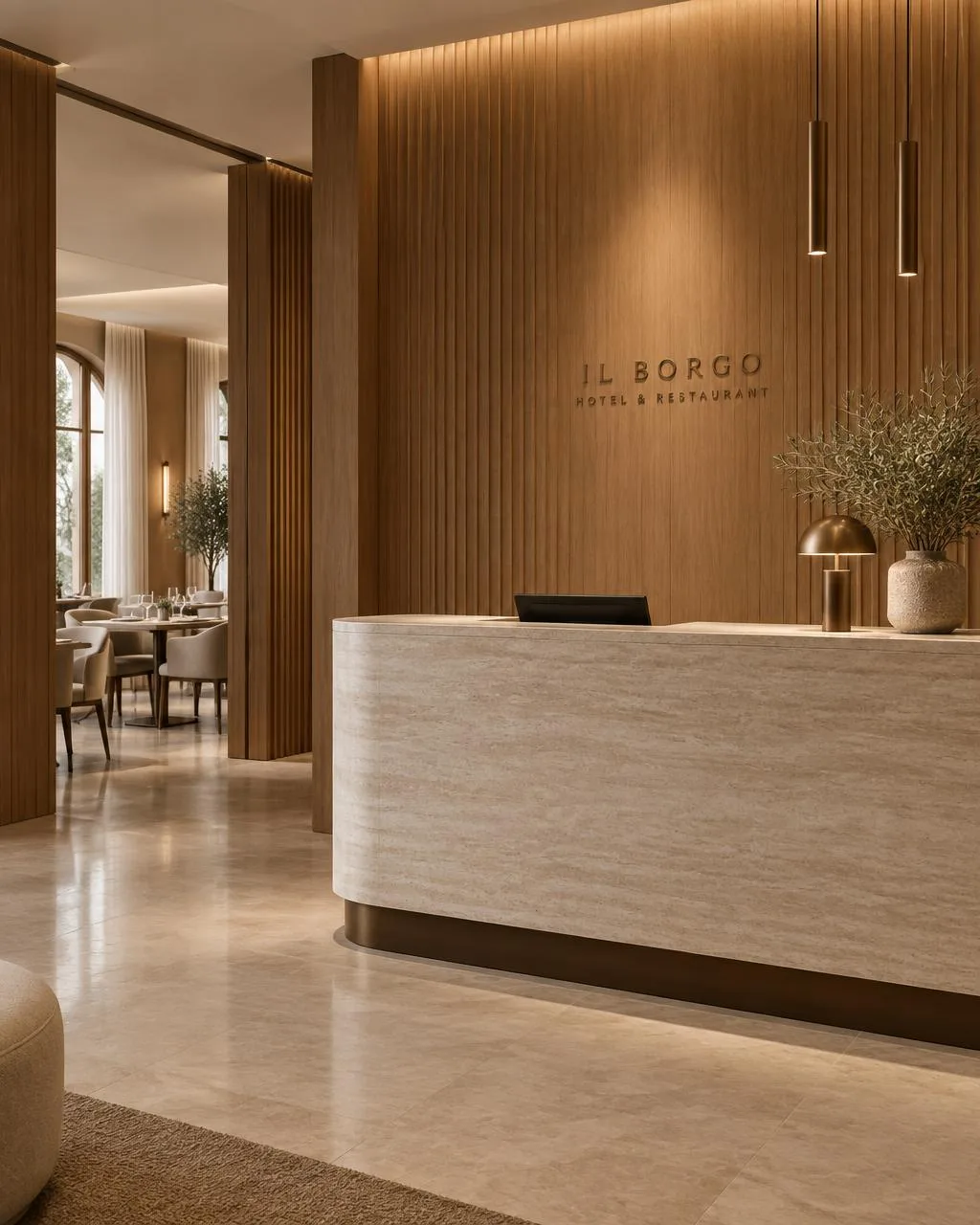 Parete cannettata in reception di un hotel